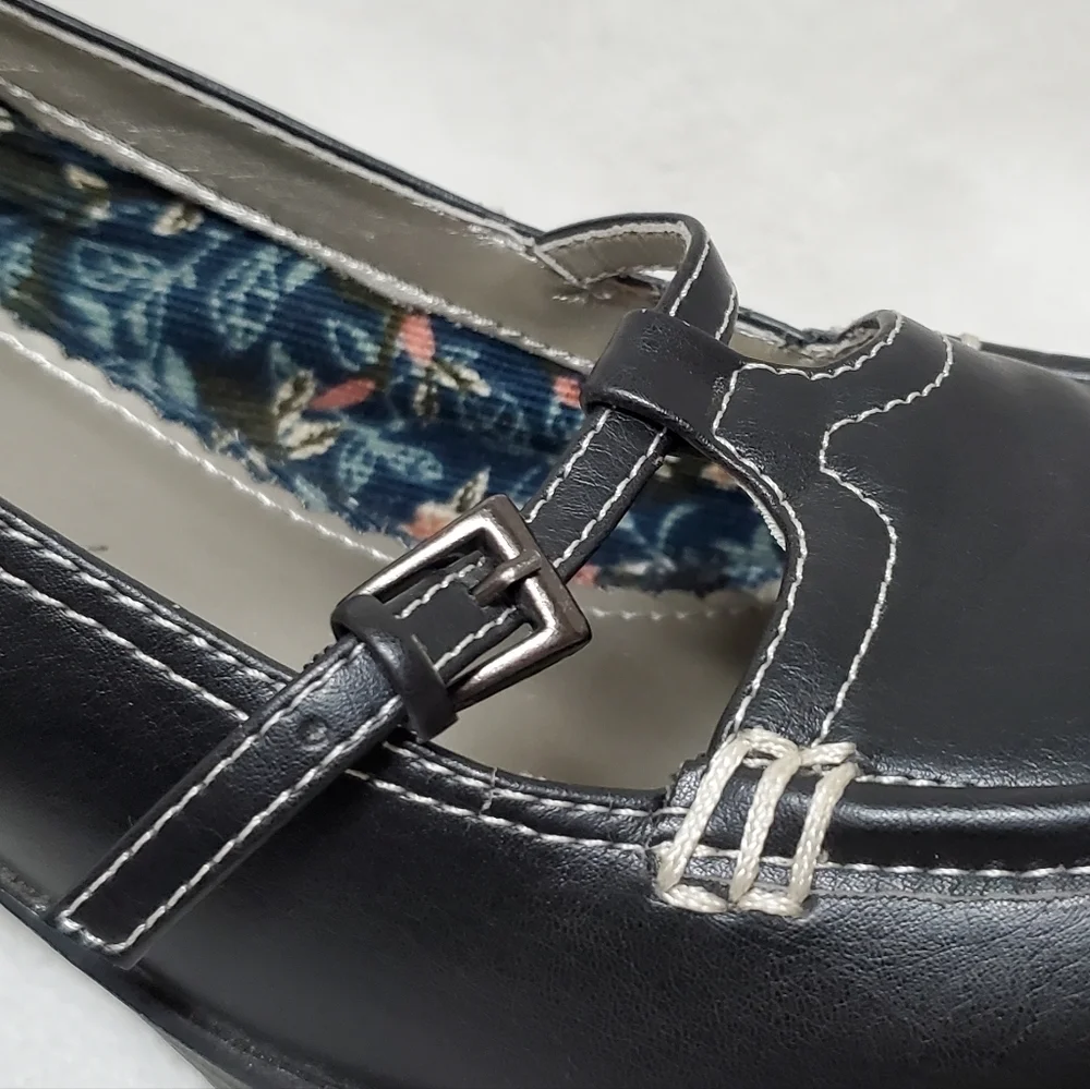 VINTAGE 90s Maurices Black Vegan Leather Platform Chunky Heel Maryjane Shoes 10
